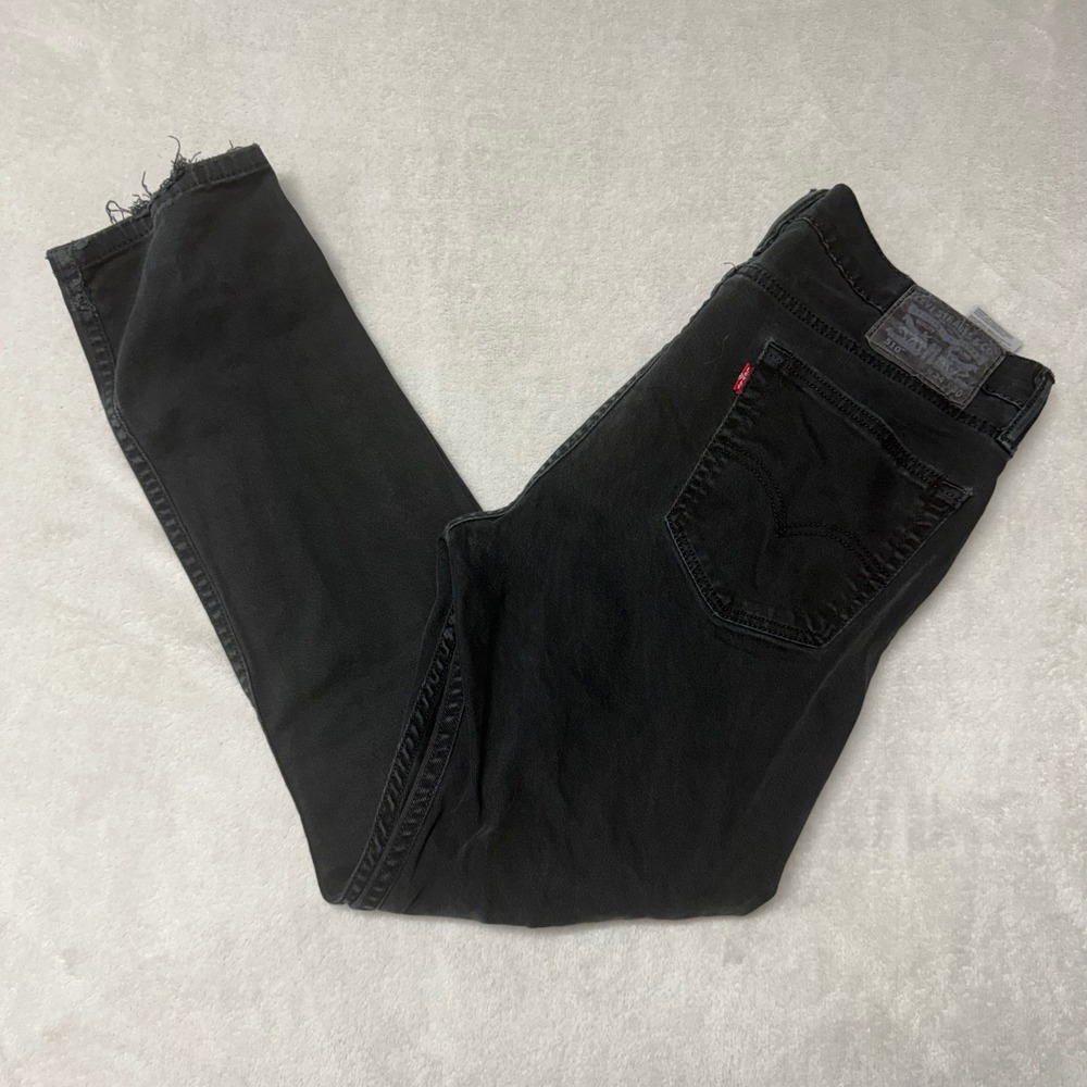Levis 510‎ Skinny Fit Jeans Washed Black Raw Hem Denim 34x30 Mens Womens